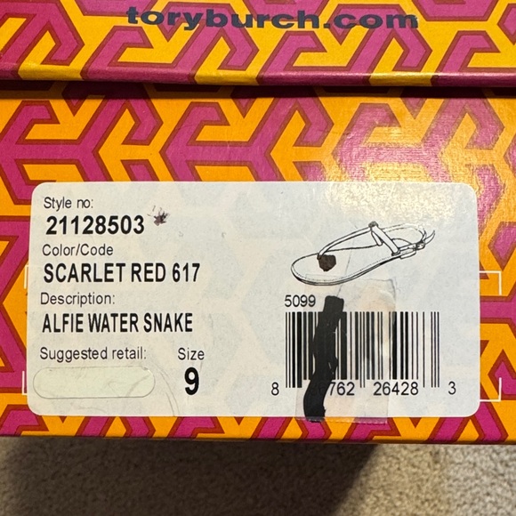 Tory Burch Red Alfie Watersnake Sandals - Picture 5 of 5